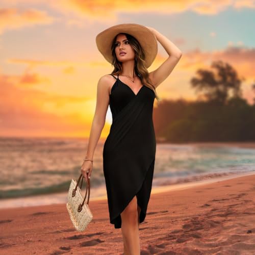 PALAY® Beach Wear Dress for Women Stylish Solid Bikini Set Spaghetti Strap Wrap Swimsuit Cover Up Lightweight Sarong Outfits M Black 2 PCS PALAY® Beach Wear Dress for Women Stylish Solid Bikini Set Spaghetti Strap Wrap Swimsuit Cover Up Lightweight Sarong Outfits M Black 2 PCS